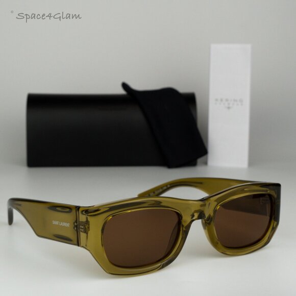 NEW Saint Laurent SL713 004 Clear Acid Green Brown Rectangle Unisex Sunglasses - Picture 1 of 8